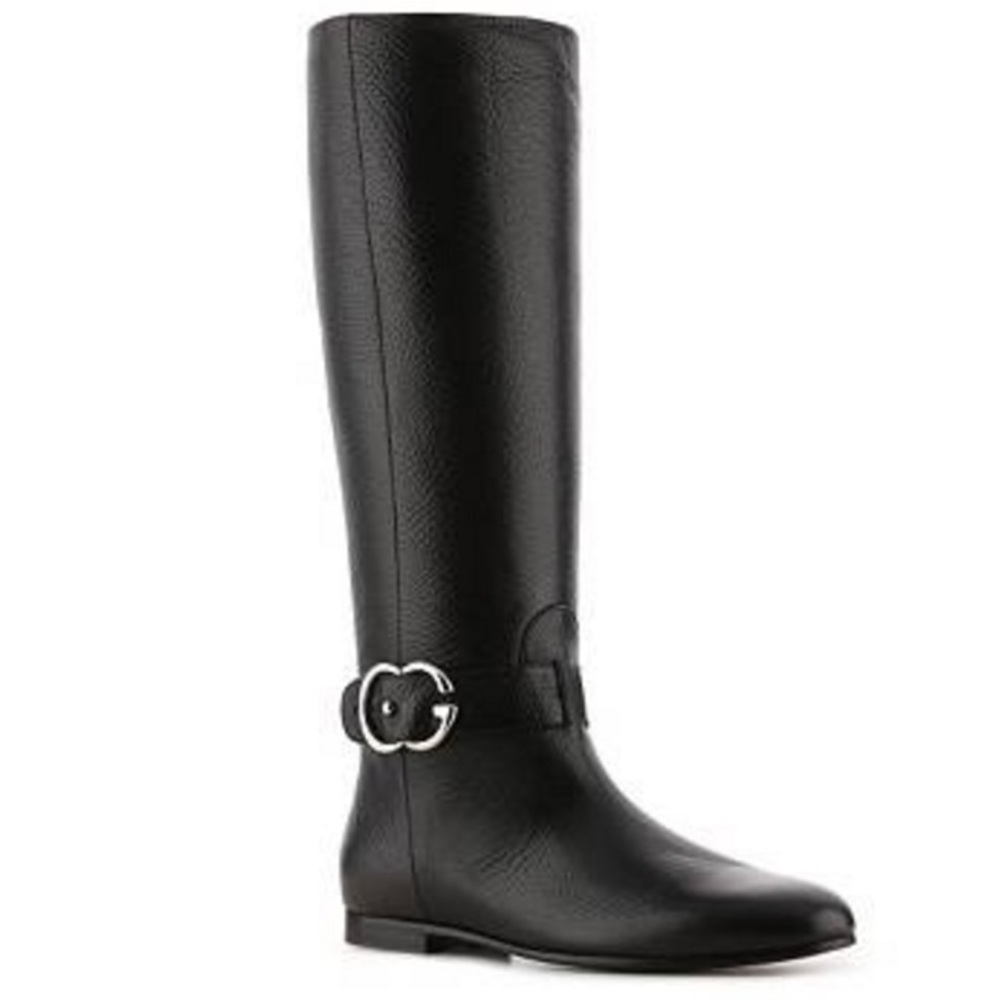 Gucci Black Leather Interlocking G Sachalin Pull-on Riding Boots Sz 7 US / 37 EU